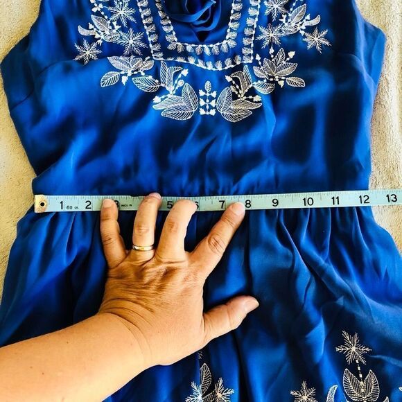 NWOT Bebe Blue High Waist Fit and Flare Embroidered Dress - Picture 12 of 16
